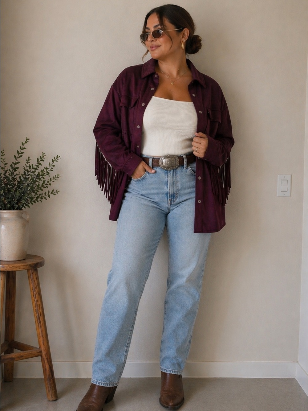 Hem & Thread Burgundy Fringe Suede Jacket NWT Medium